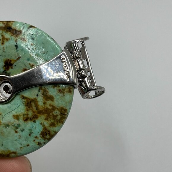 Turquoise Sterling Silver Pendant .925 CFJ Filigree Bail Swirl artisan pendant - Picture 5 of 8